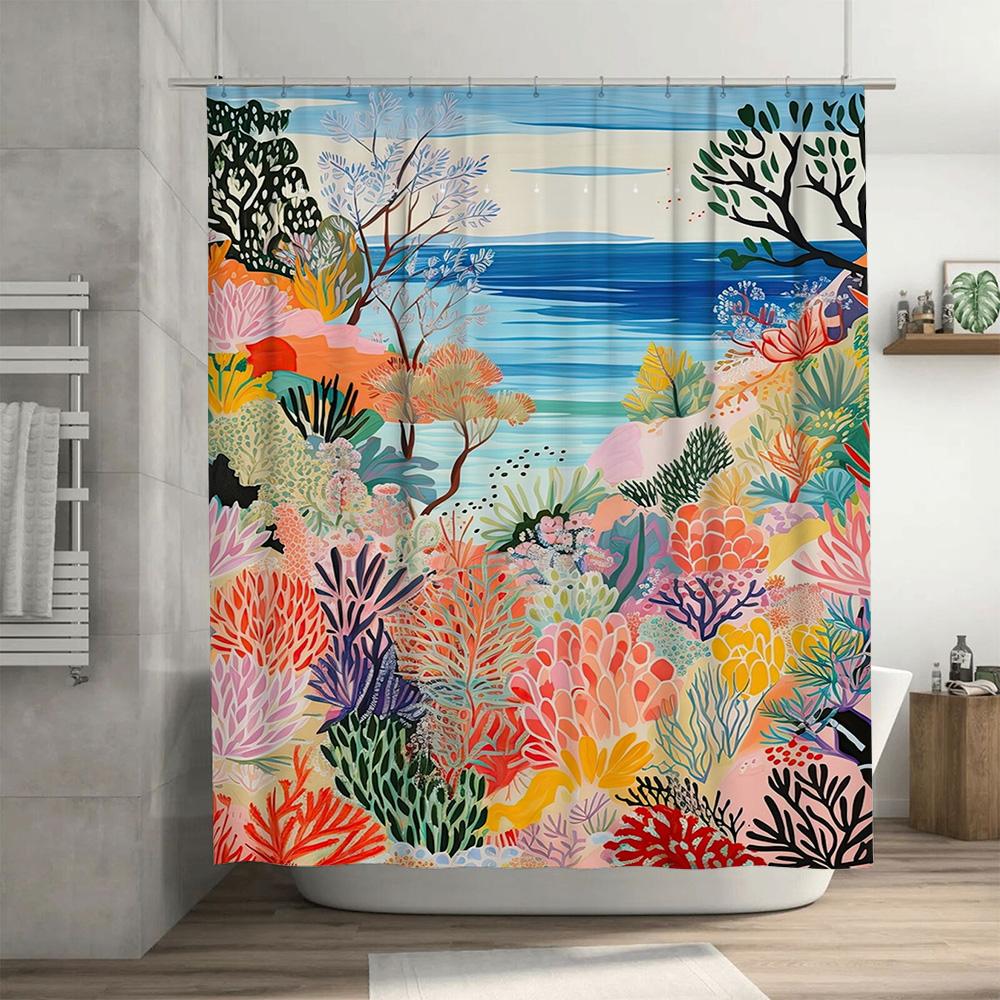 Bunter Korallen-Druck Duschvorhang Wasserdichter Stoff Baddekoration Für Zuhause Badezimmerdeko Perfekte Geschenkidee (Multicolor)