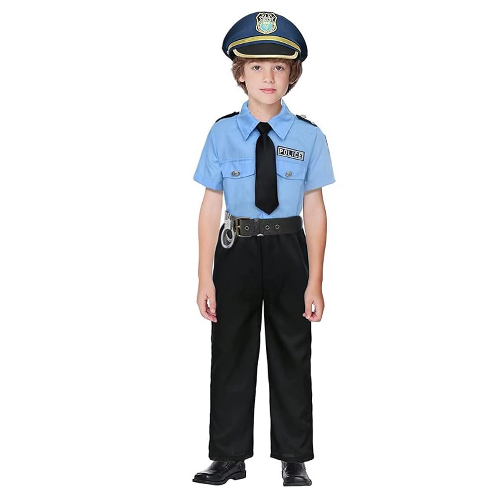 [Ymgot] Halloween Police Costume for Kids - Police Officer Cosplay Outfit, Detective, Cop, Police Uniform Costume (M)
