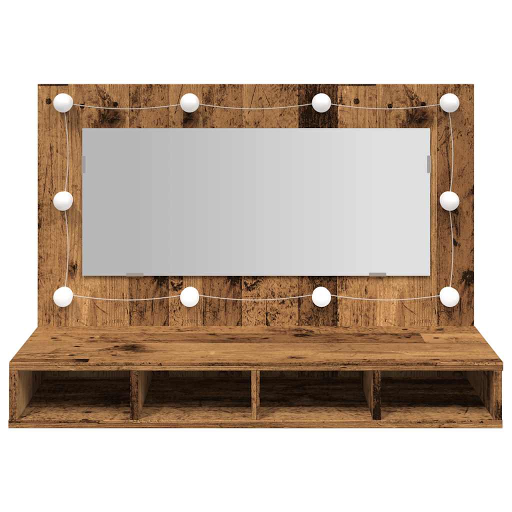 Mirror Cabinet With LED Lights Old Wood 90X31.5X62 Cm