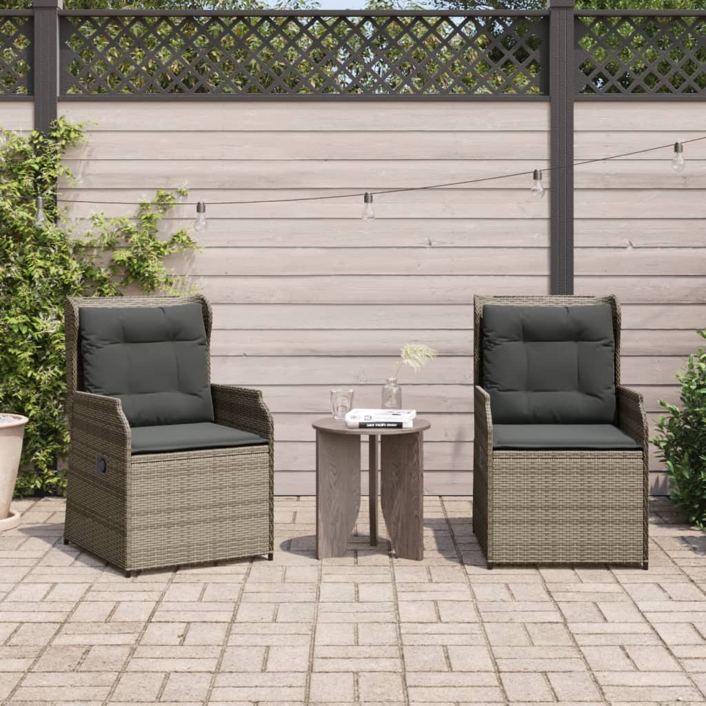 Garden Chairs with Cushions 2 Pcs. Adjustable Grey Poly Rattan