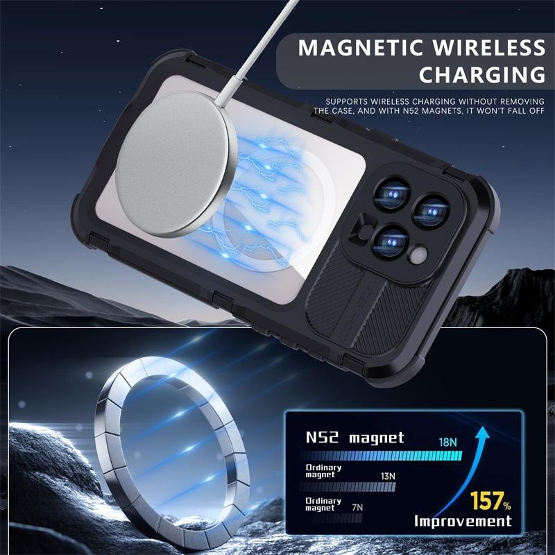 IP68 Waterproof Magnetic Metal Bumper Full Body Case for iPhone 16 15 14 13 Pro Max 16 Plus Heavy Shockproof Diving Hard Cover