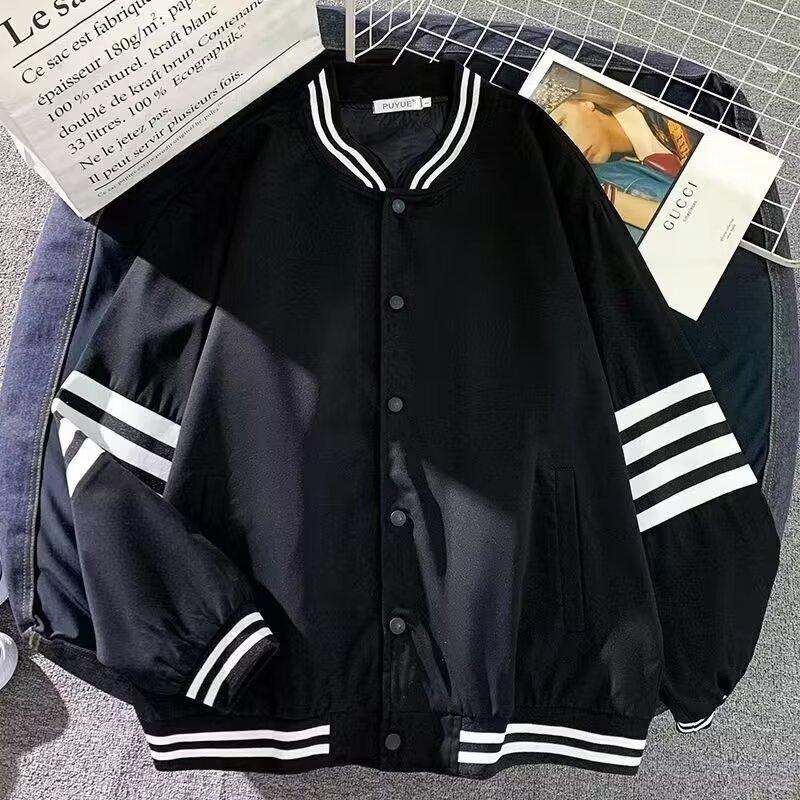 

Осенняя женская однотонная полосатая свободная куртка с воротником-стойкой и длинными рукавами L чёрный