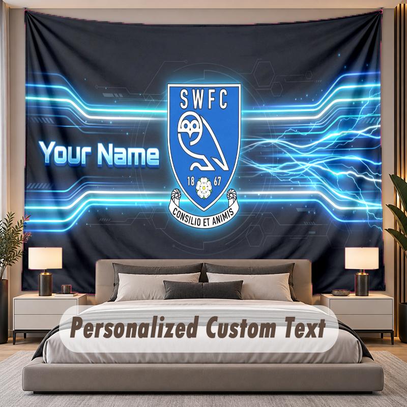 Custom Name Text Tapestry Sheffield Wednesday FC Personalized Polyester Wall Tapestry For Bedroom And Room