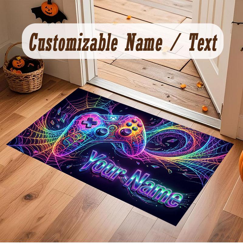 Spielcontroller-Thema Kristall-Samt Bodenläufer Personalisierter Benutzerdefinierter Name Text Warmer Teppich Heimdekoration