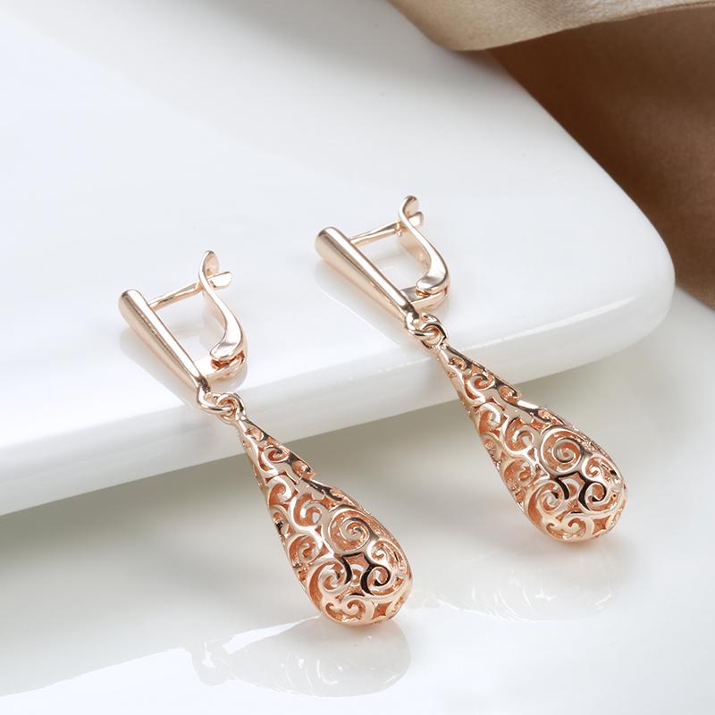 New Ethnic Bridal Long Dangle Earrings Rose Gold Color Wedding Jewelry Unusual Hollow Flower Daily Earrings For Women