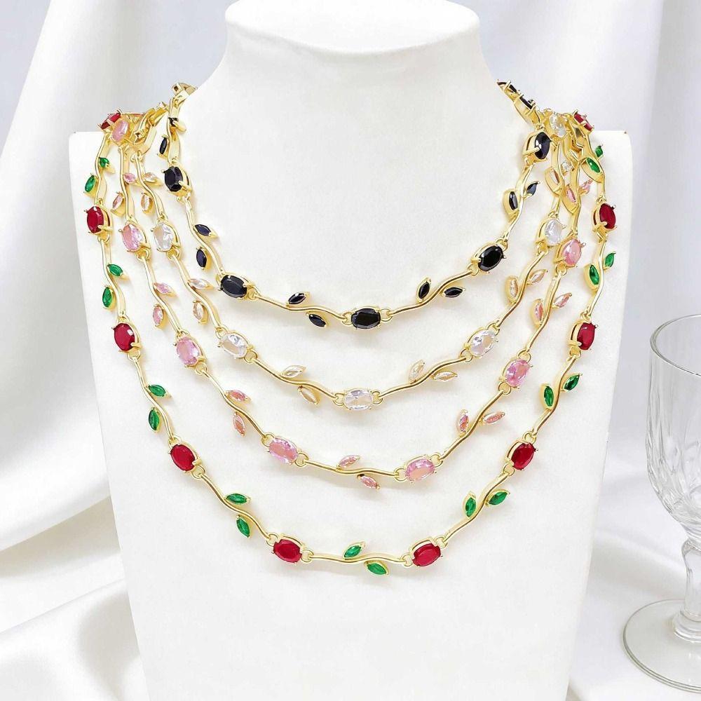 Light Luxury Rose Flower Necklace Copper Zircon Vine Necklace Classic Zircon Necklace Weddings