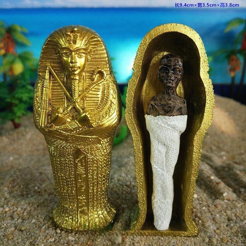 Egyptian King Pharaoh Sarcophagus Coffin with Mummy Figurine Statue Miniature Sandplay Decor Miniature Model Home Decoration