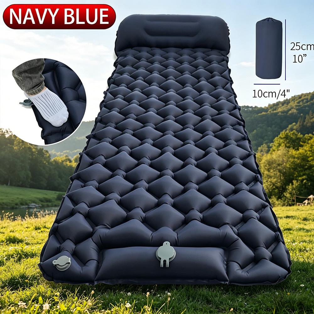 

Foot Press Self Inflatable Camping Sleeping Pad with Built-in Pillow, Portable Outdoor Tent Air Mattress for Camping Hiking темно-синього кольору