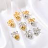 Gold Color Peach Love Drop Bowknot Earrings For Women Stainless Steel Stud Ear Accessory