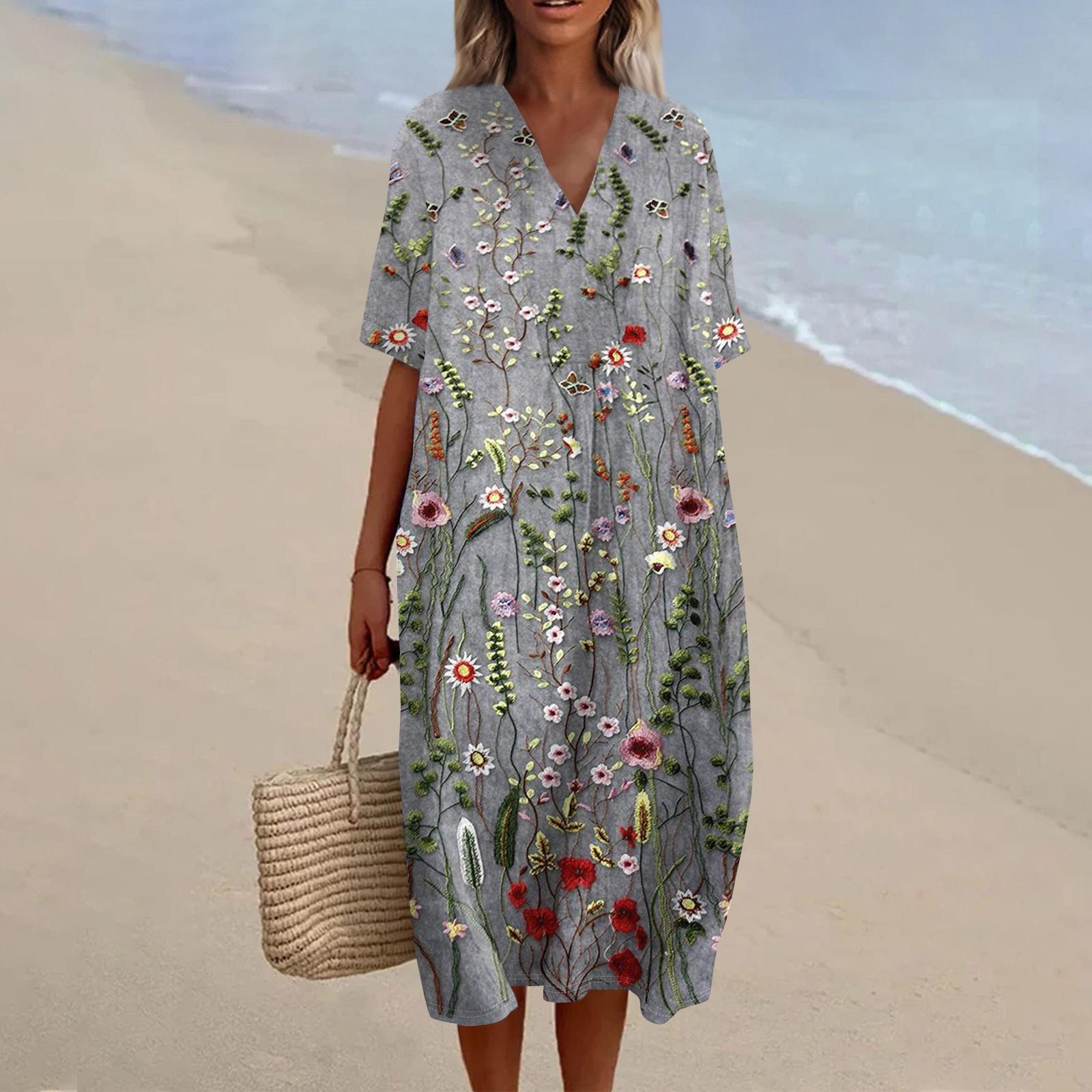 

Женское свободное повседневное модное платье с V-образным вырезом и принтом, пляжная юбка XL