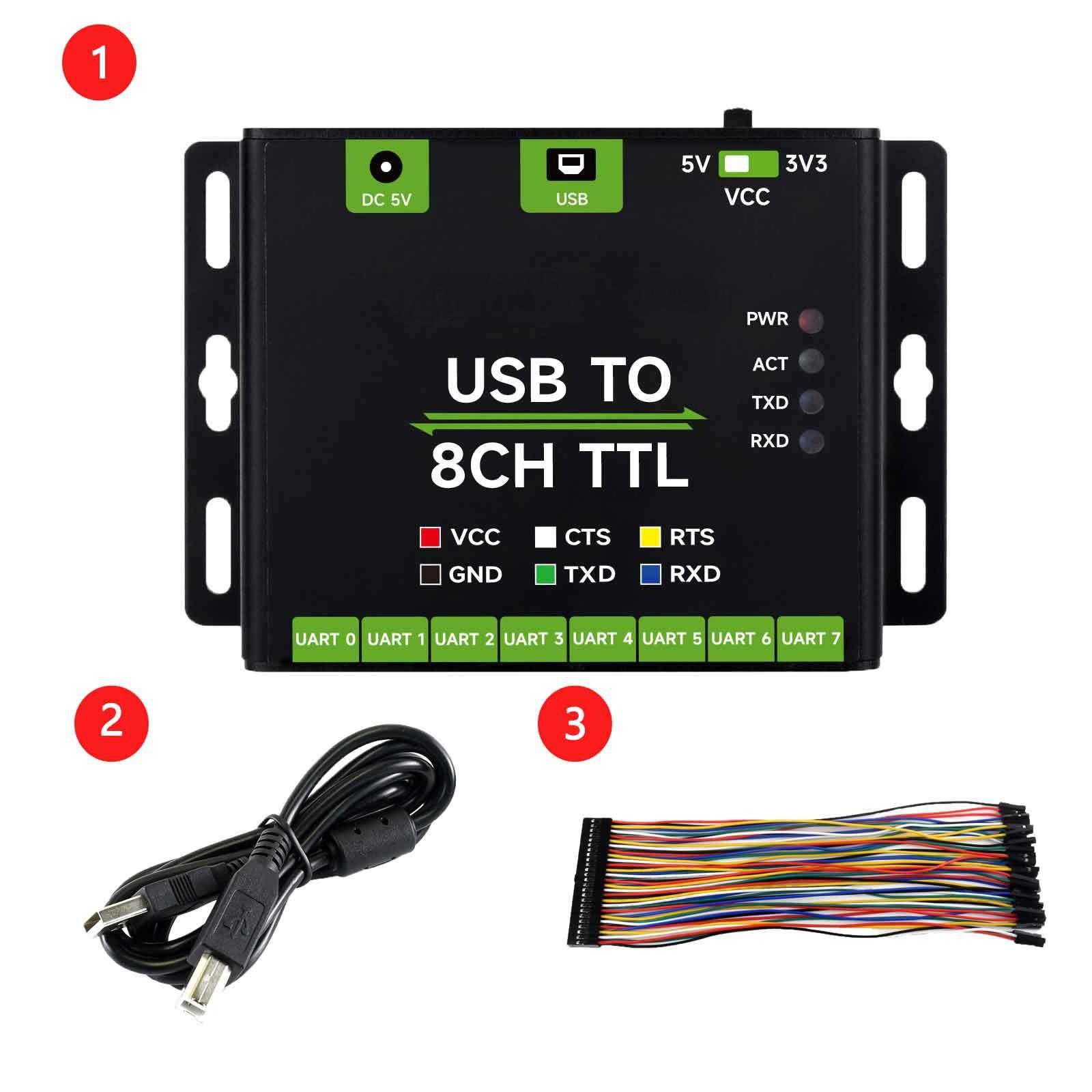 

Промисловий USB-модуль з 8-канальним послідовним портом TTL, Універсальний адаптер послідовного зв язку UART, Сумісність з кількома системами з