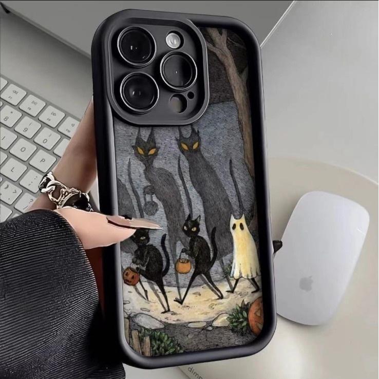 Cartoon ghost kitten applies to Apple 16PRO mobile phone case 16promax cute iPhone13 anti-drop 12 soft