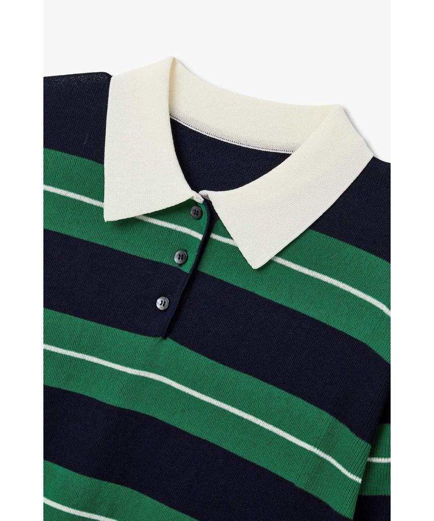 Bobeu Stripe Pattern Collared Pullover_Green 7156250001