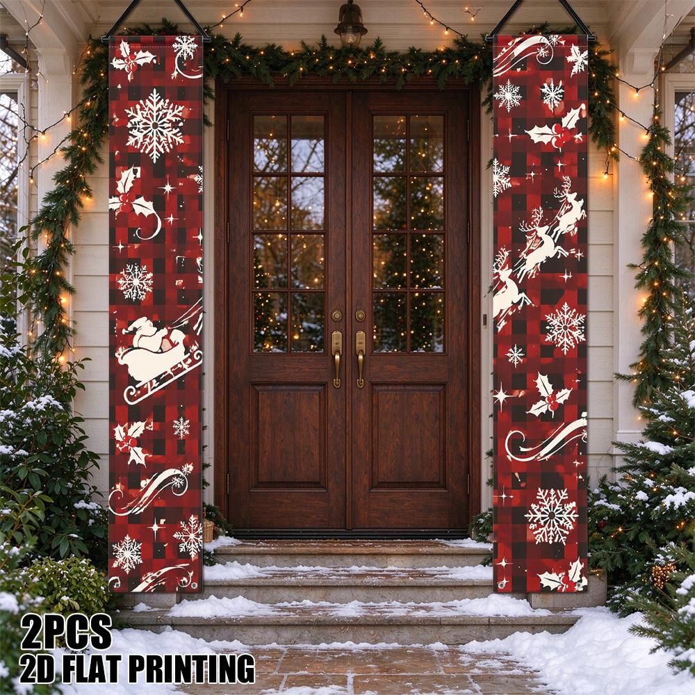 2D Flat, 2D Flat - 2D Flat, 2D Flat - 2D Flat Printing 2pcs Christmas Santa Sleigh Snowflakes Christmas And New Year Party Banner - Horizontal Banner
