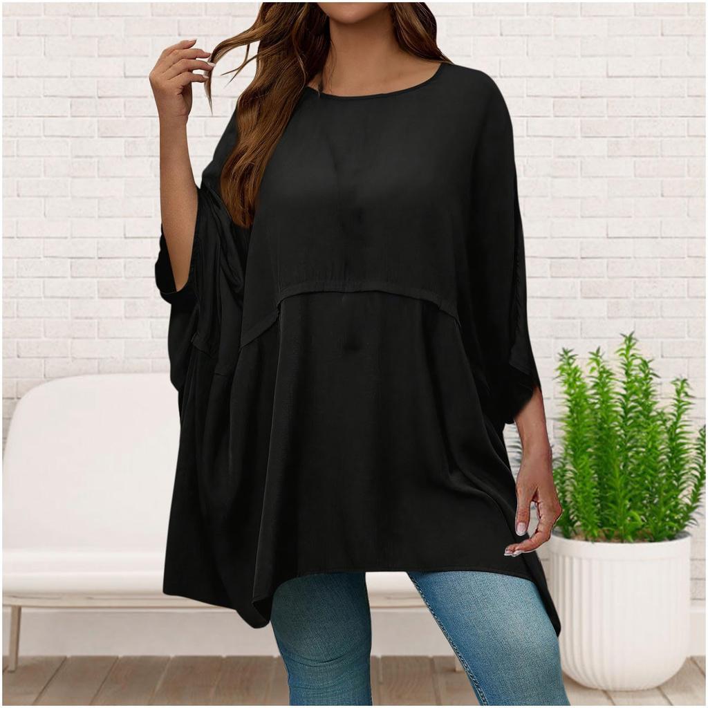 Women's Fashion Plus Size Loose,Fit Round Neck T,Shirt Color Top
