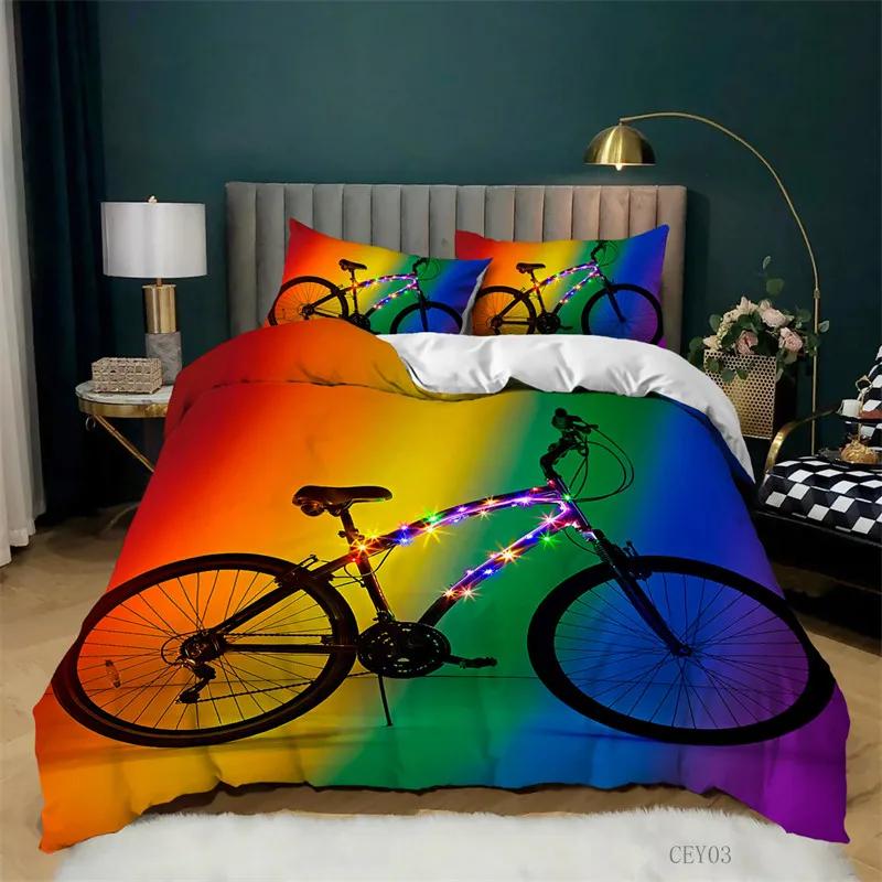 Bike Cycling Print Bedding Set Sport Style Duvet Cover Mountain Bike Quilt Cover With Pillowcases King For Teen Adult Room Decor