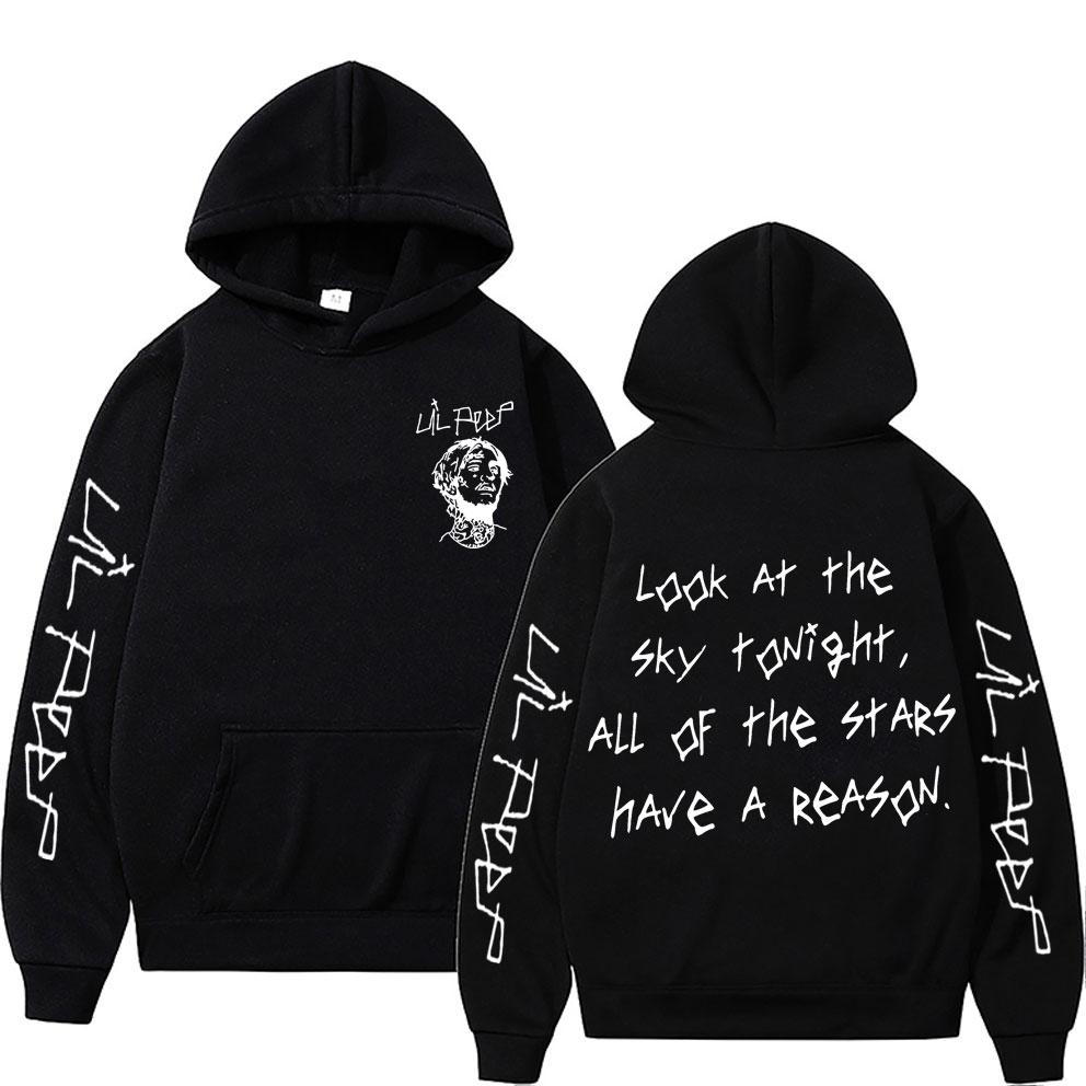 

Худі з принтом репера Lil Peep Look At The Sky Tonight All of The Stars Have A Reason для чоловіків та жінок, хіп-хоп, оверсайз, світшот S чорний