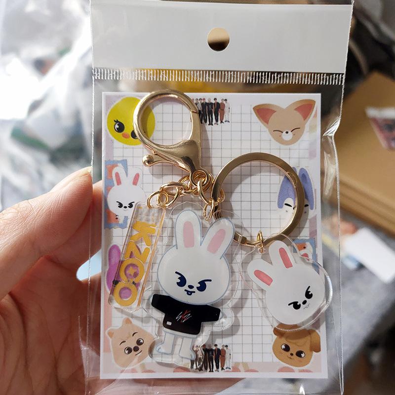Stray Kids SKZOO Cartoon Double Sided Acrylic Keychain Cute Anime Character Keyring Bag Pendant Fan Merchandise Gift for STAY