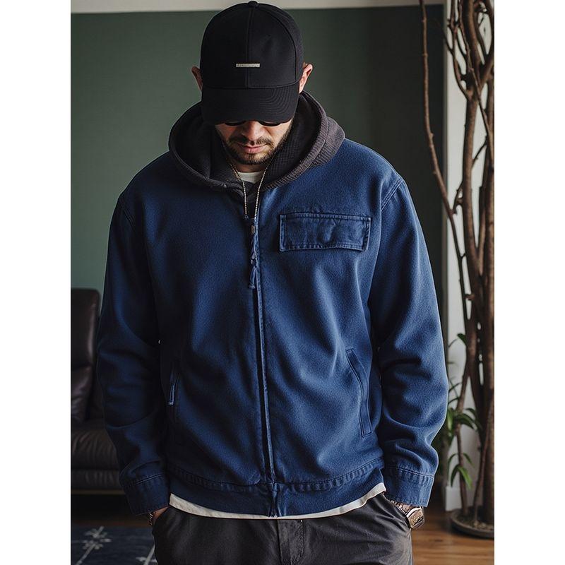 Retro Heavy-Duty Pure Cotton Tough Guy Workwear Jacket for Men, Spring and Autumn Turn-Down Collar Foreign Trade Men's Motorcycle Canvas Jacket