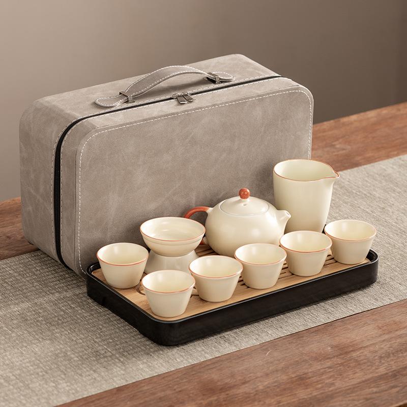 Xishi Teapot Huang Ru Kiln Travel Kung Fu Tea Set Household Portable Teacup Teapot Light Luxury Business Gifts