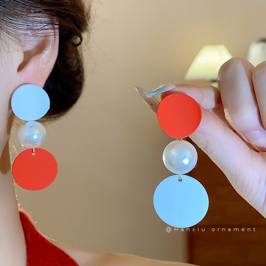 Silver Needle Leopard Heart Bow Geometric Dangle Earrings - Trendy Korean Style for Women