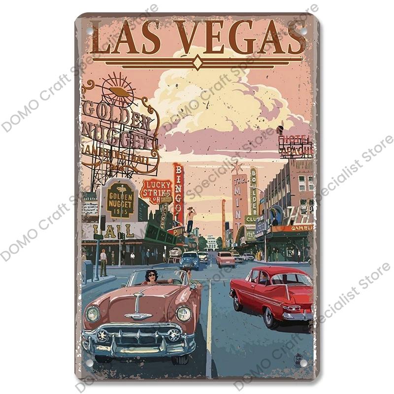 Vítejte v Las Vegas Plaque Plechové cedule Vintage Nevada Casino Kovový plakát Nástěnná dekorace pro Bar Club Man Cave
