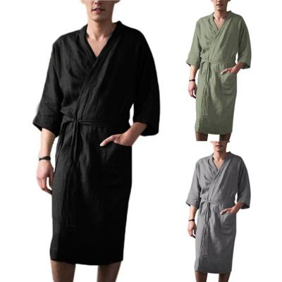 Camisola masculina de banho, roupão macio com super absorção de água, cardigã com mangas de três quartos e bolsos, roupão solto para homens