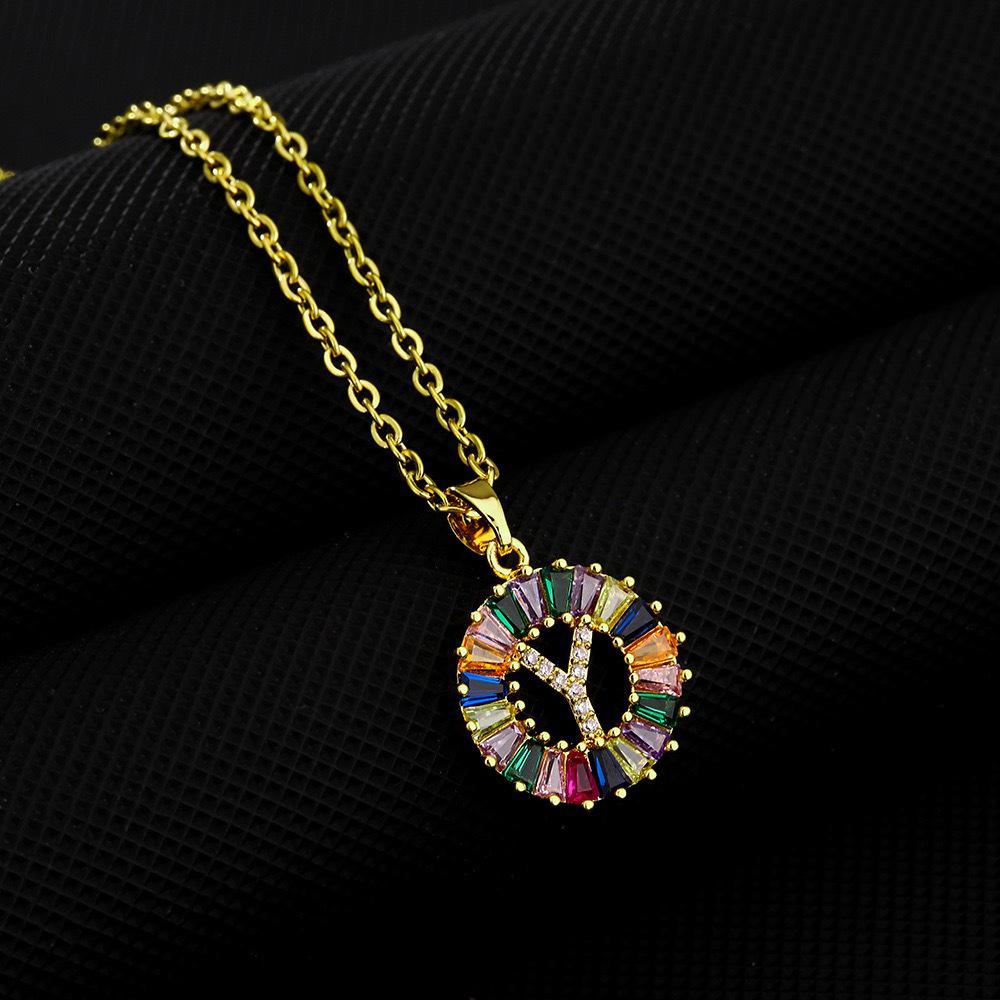 Xiyin Multicolor Zircon Copper Clavicle Chain Necklace with 26 Initial Pendants for Women