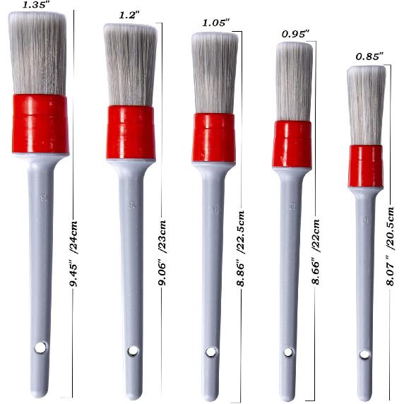 Detailing Brush Set - 5 Different Sizes Premium Natural Boar Hair Mixed Fiber Plastic Handle Automotive Detail Brushes for Cleaning Wheels, Engine,
