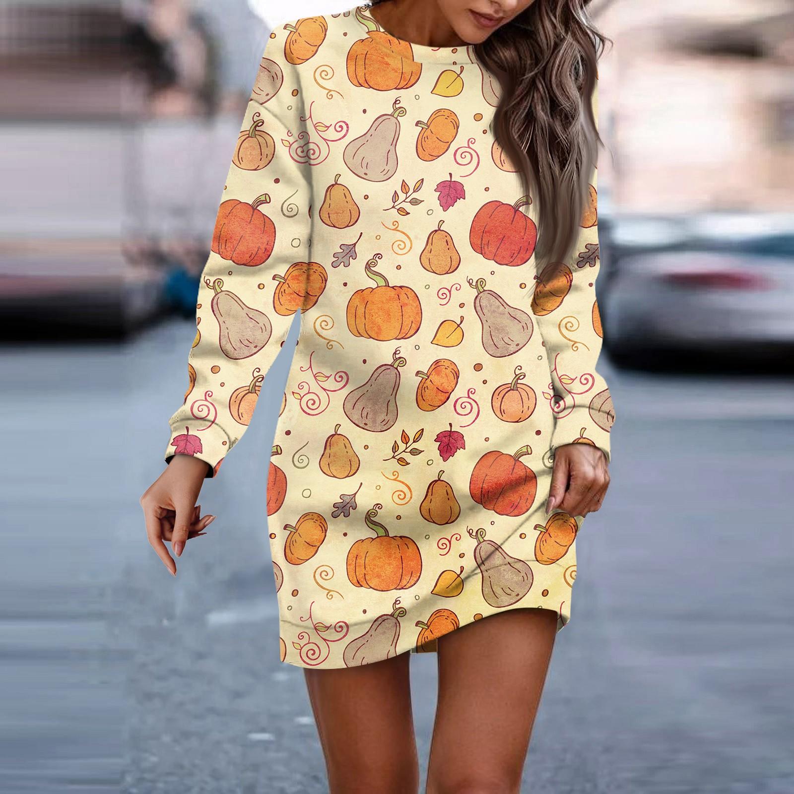 

Платье с длинным рукавом для женщин, повседневный пуловер с принтом на Хэллоуин, платье-свитер, осень XXXL оранжевый
