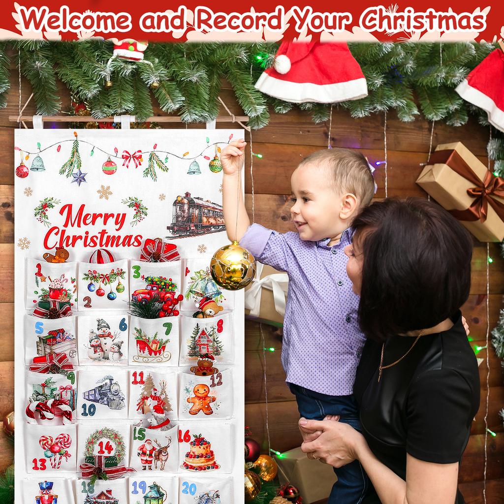 Tkaninowy Kalendarz Adwentowy Świąteczny Z Kieszonkami 24 Dni Odliczanie do Świąt Kalendarz Adwentowy Wiszący Kalendarz Odliczający Do Wypełnienia Reus