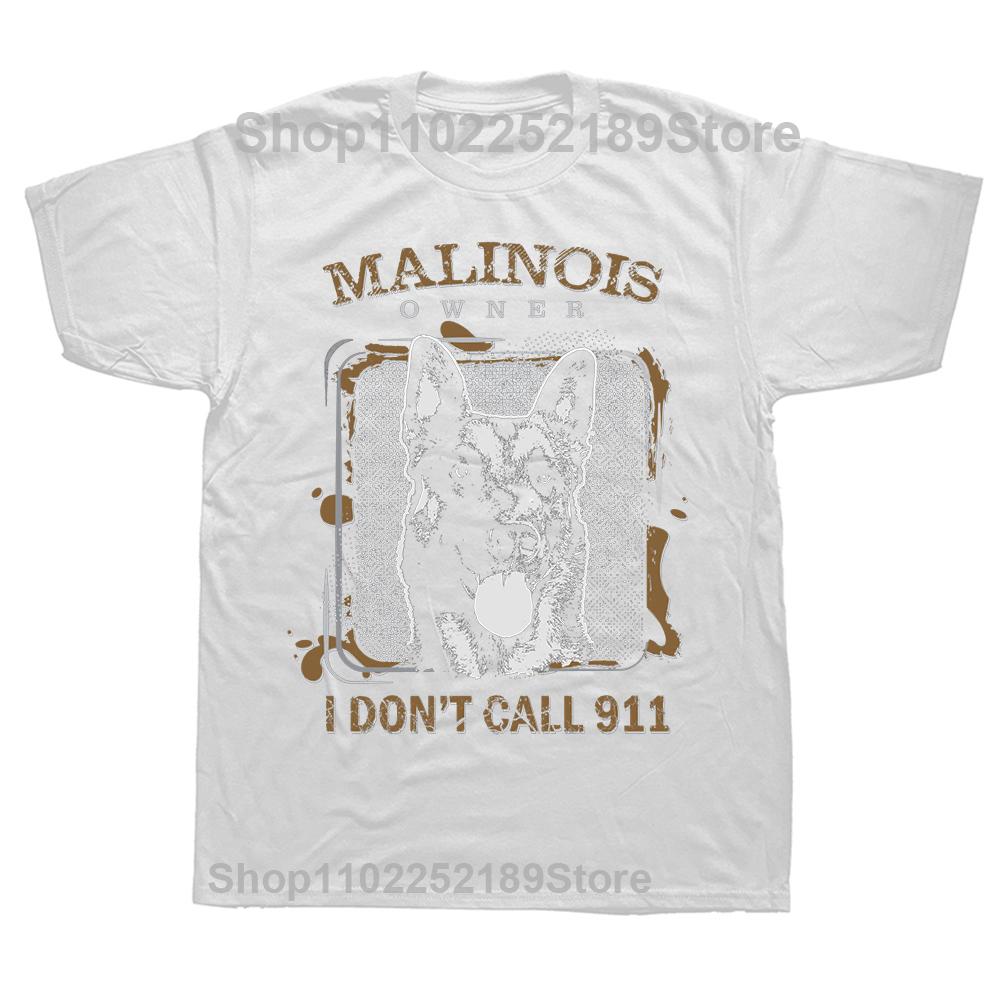 Vintage Belgian Shepherd Malinois Men Pre-Shrunk Cotton Mechelaar T-Shirt Sleeved Dog Lover Harajuku Shirt Clothing Camisas