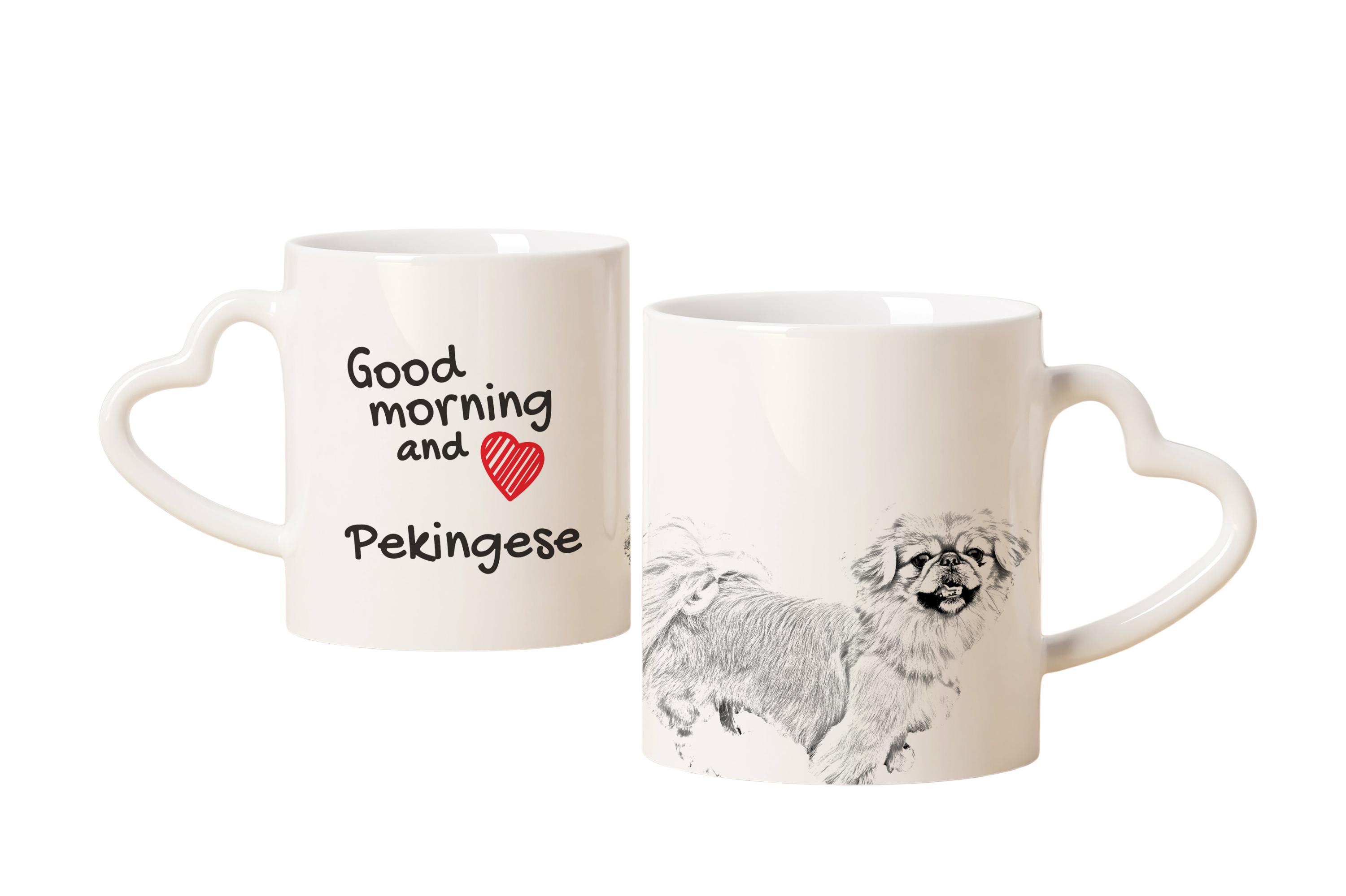 

Pekingese, Pekinese, Peke - cup with a dog, adorable cup with a heart-shaped handle, universal gift from the Art-Dog brand білий