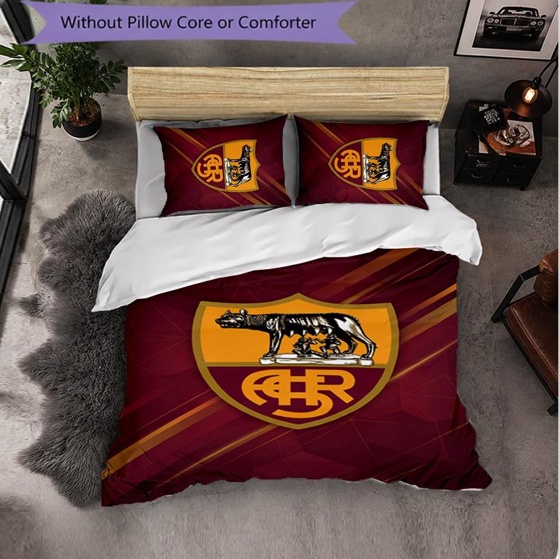 Biancheria da Letto a Tema AS Roma Set 3 Pezzi Copripiumino Biancheria da Letto Decorativa per Stanza Adolescenti Decorazione Casa