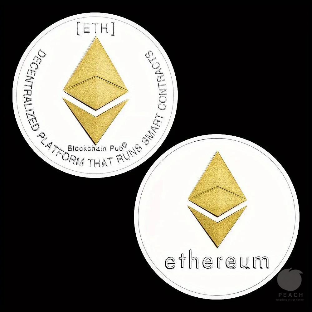 Ethereum Coin Souvenir Commemorative Silvery Plated Collectibles Coin Challenge Coin ETH Physical Cryptocurrency Crypto Coin