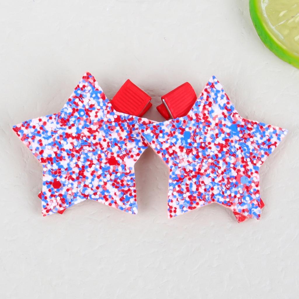 2pcs 4th of July Hair Clips Glitter American Independence Day Hair Accessories Red White Blue Glitters Star Hairpins Barrettes