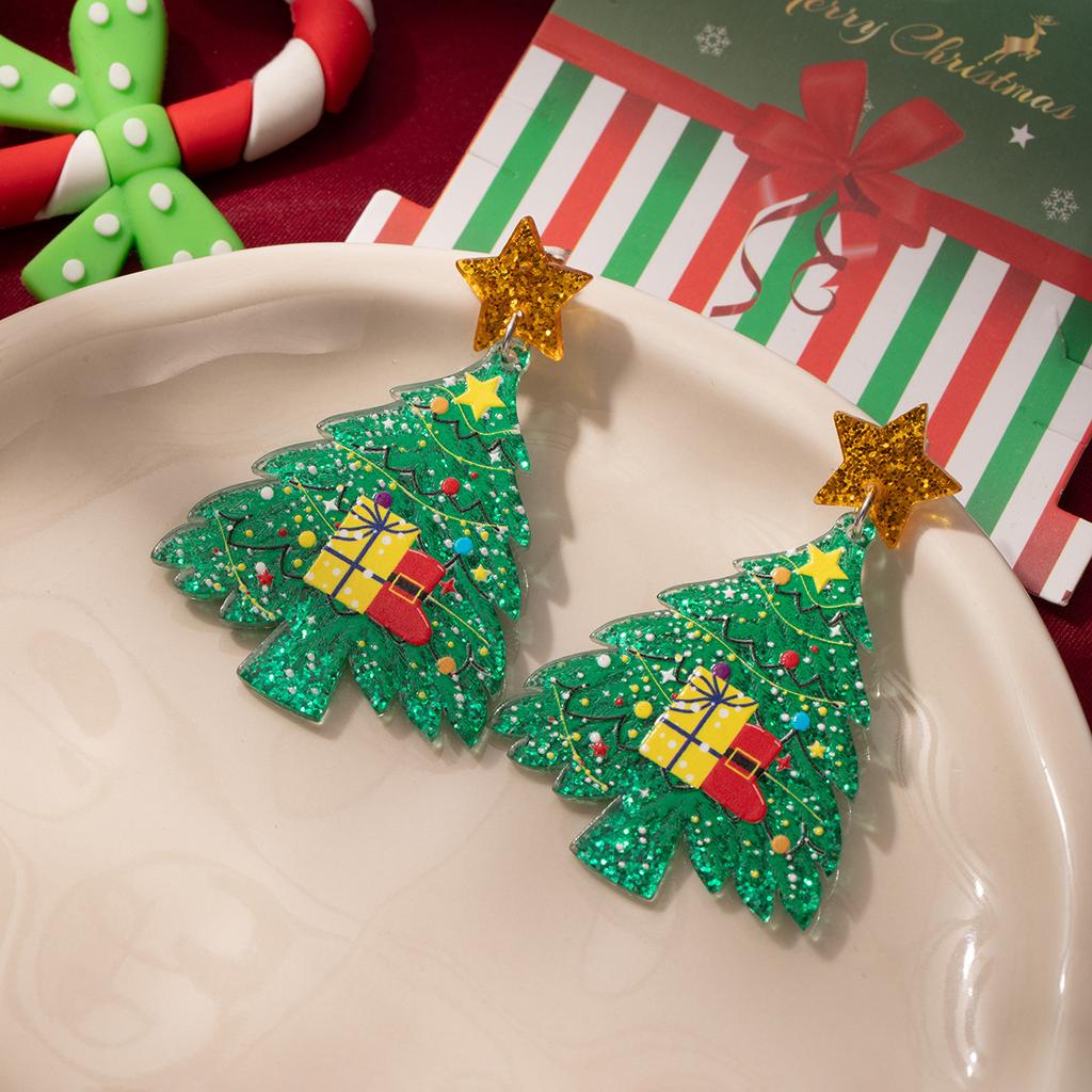 Three-Dimensional Single-Layer Acrylic Star Earrings Creative Christmas Tree Holiday Party Atmosphere Earrings