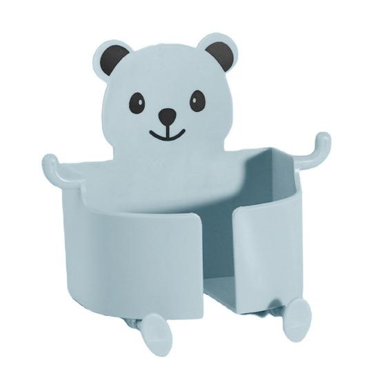 Bedside Phone Charging Storage Bracket Wall Mounted Self-adhesive Punch-free Anti-slip Cartoon Bear Shape with Multi Hooks Phone Holder Organizer