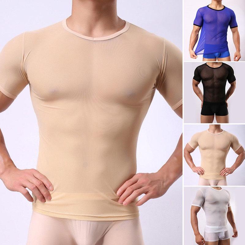 Men's Slim Fit Sexy Mesh Sheer Short Sleeve Gym Tops Chic And Stylish T-shirt