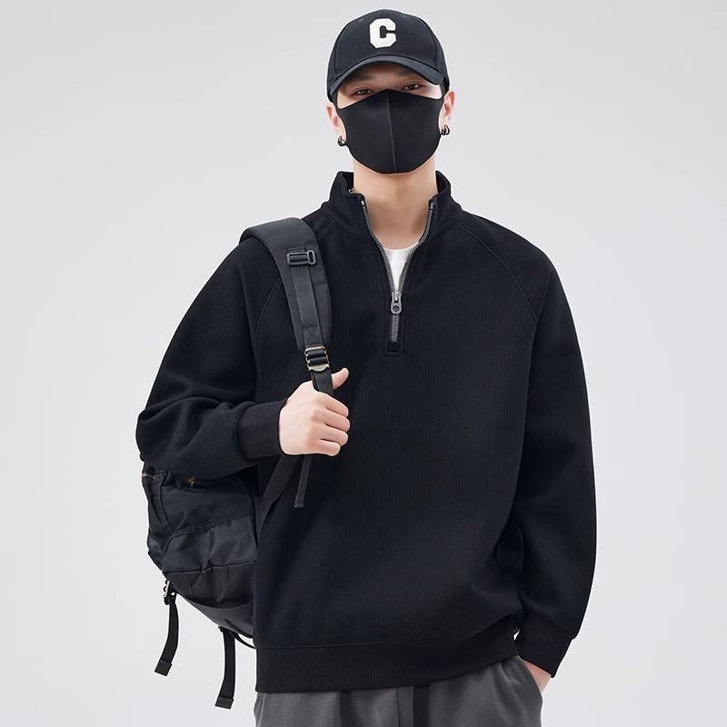 Men's Trendy Half-Zip Stand Collar Hoodie - Spring/Autumn Loose Fit Pullover