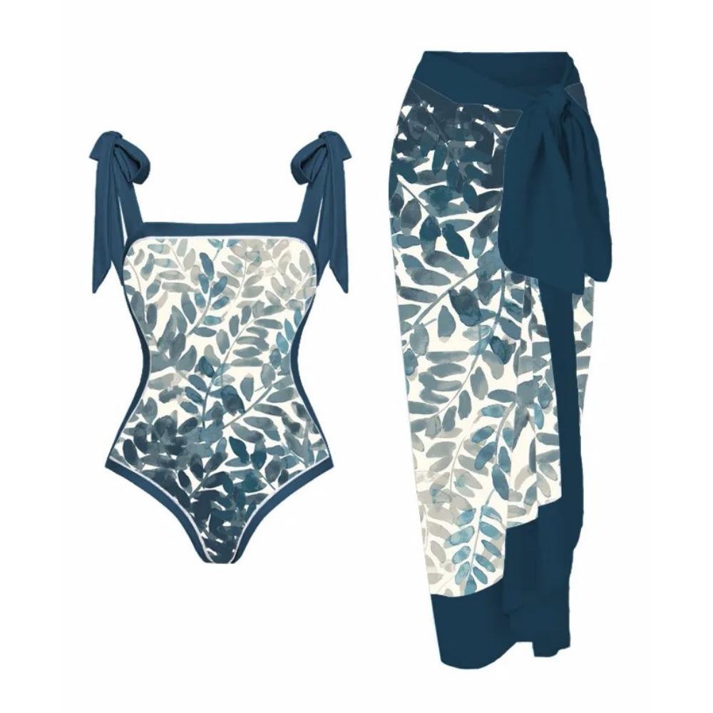 New One-piece Swimsuit Multi-color Printed Hip-wrapped Gauze Skirt Anti-light Two-piece Sunscreen Swimsuit