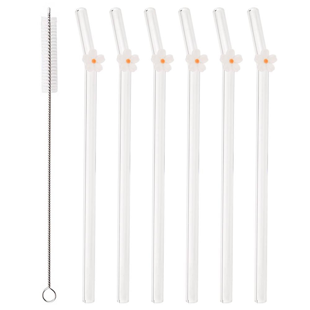 Flower Glass Straws Straight Bend Straws Eco Friendly Reusable Clear Straw for Smoothies Cocktails Drinking Bar Party Tool