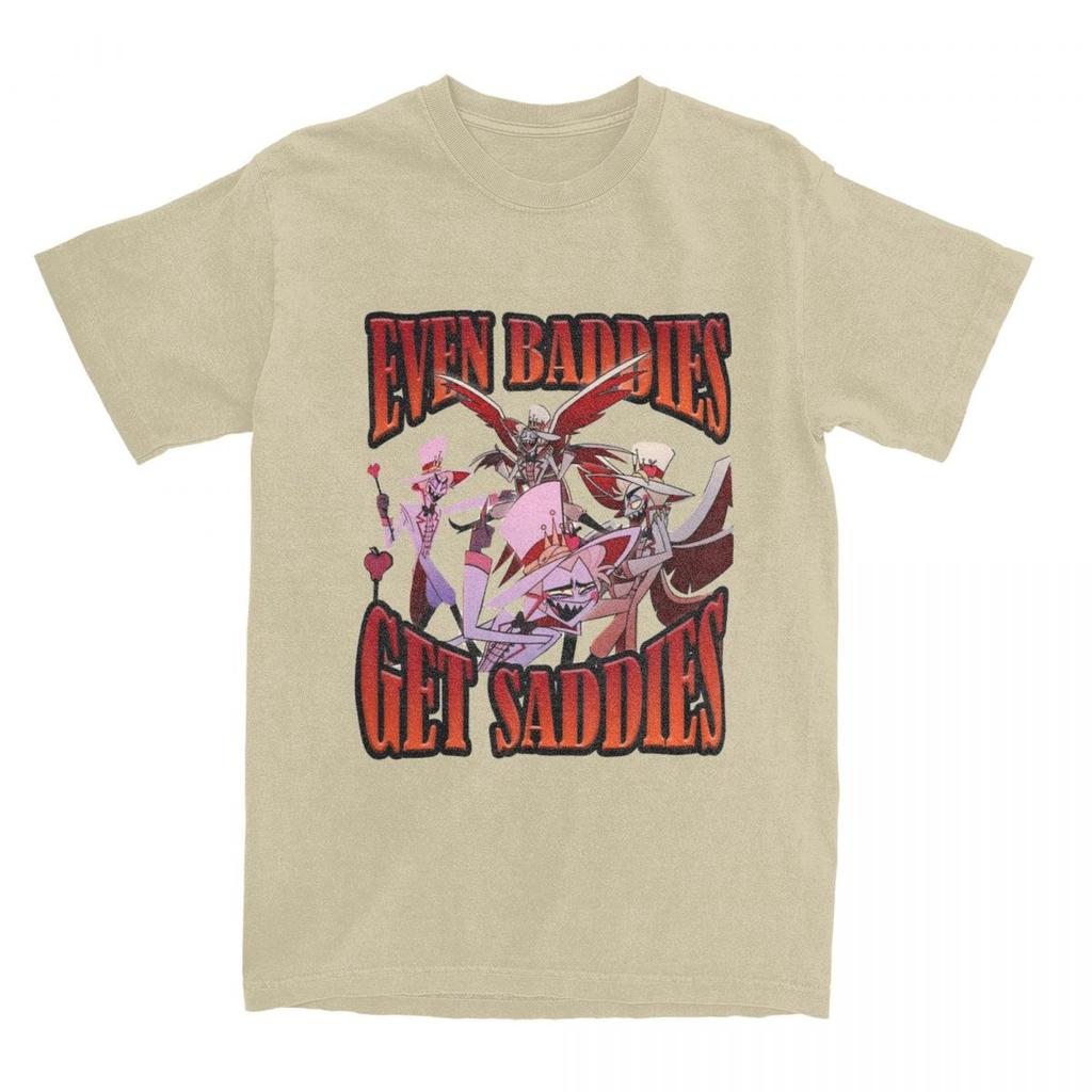 Lucifer Even Baddies Get Saddies T Shirt Men Hazbins Hotels Retro Cotton T-Shirts Summer O-Neck Tees Casual Oversize Clothing