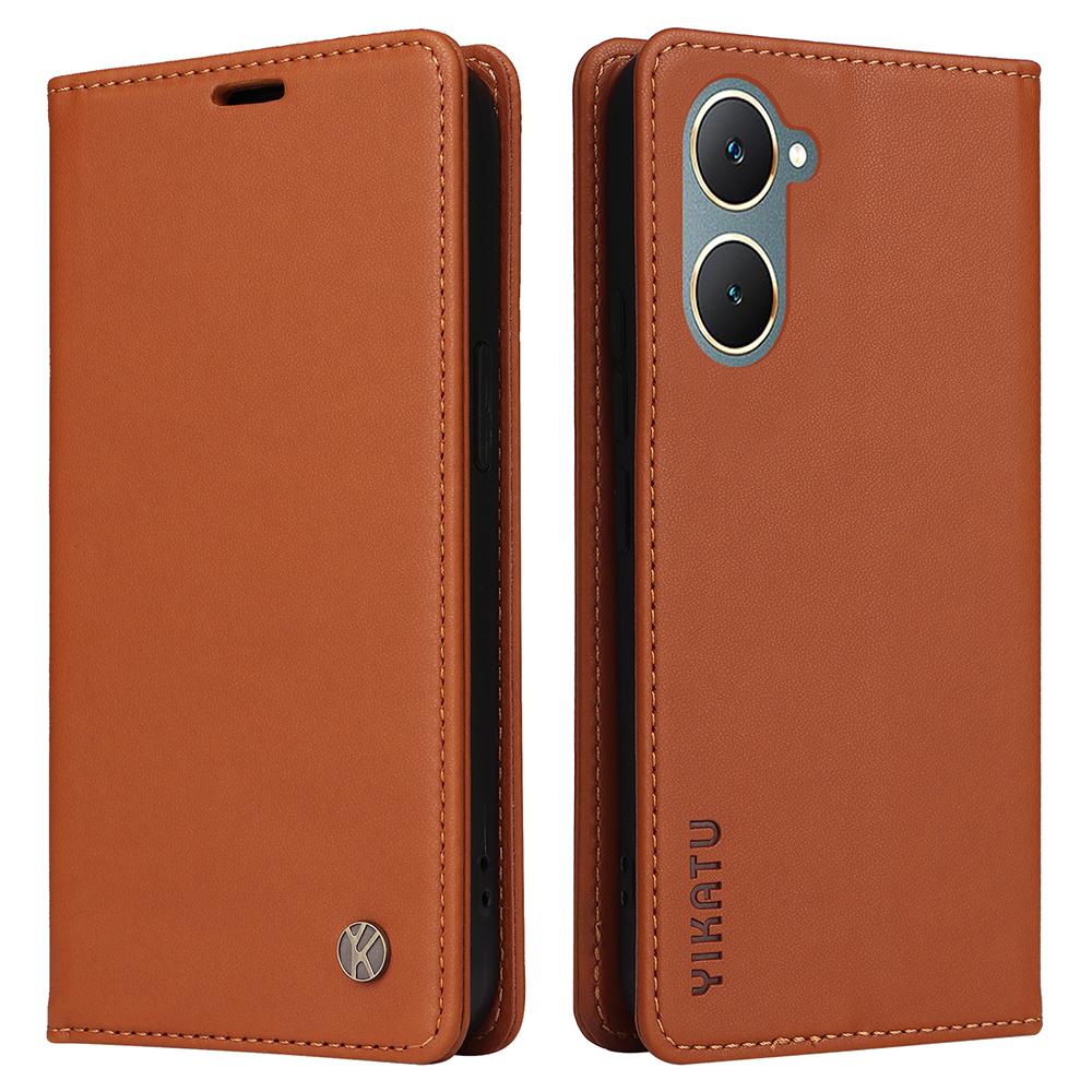 

YIKATU YK-001 For vivo Y03 Wallet Stand Case Anti-Drop PU Leather Phone Cover Brown