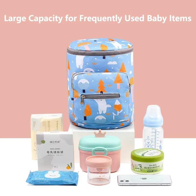 Baby Stroller Organizer Bag, Large Capacity Cartoon Print Mummy Bag, Portable Hanging Storage Caddy with Bottle Holder for Travel