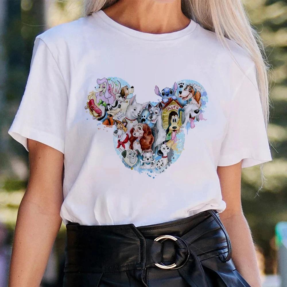 

Disney Kawaii Cartoon Ladies Tops Mickey Mouse Princess Anna Fashion Summer Streetwear T-Shirt Women Vintage White T-Shirt S