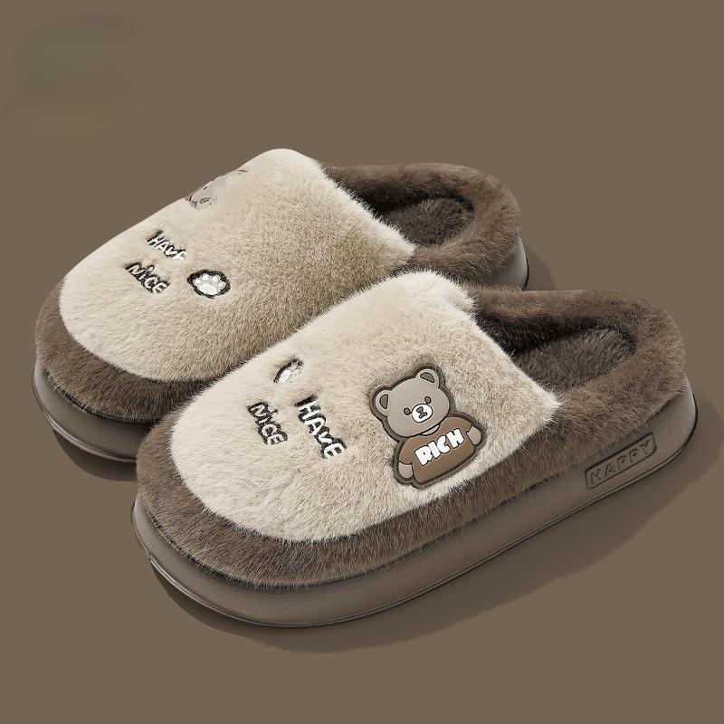 Cotton Slippers Indoor Home Non-slip Thick-soled Warm Plush Cute Cartoon Cotton Slippers