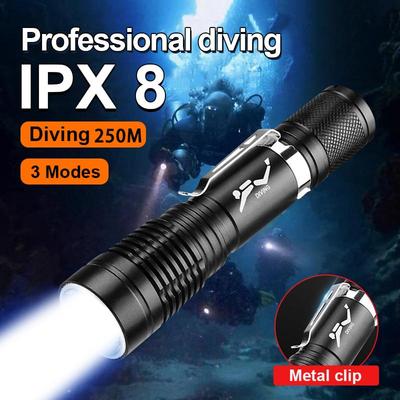 Diving 250M Diving Torch Amphibious Profession Diving Flashlight IPX8 Torch Light Portable Flash Light Scuba Lantern Underwater Mini Lamp