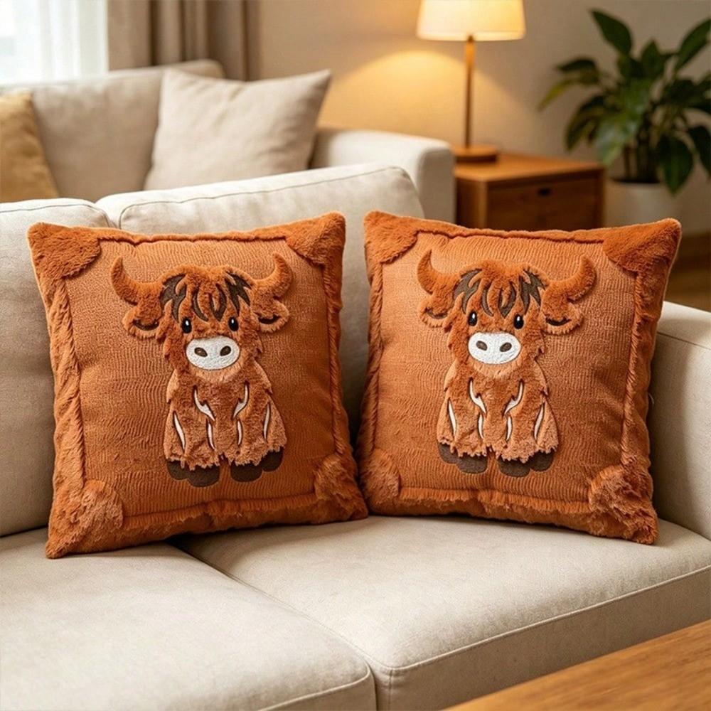 Sofa Bed Decor Highland Cow Pillow Cover 45x45cm Throw Pillow Case Cushion Cover Aesthetic Decor