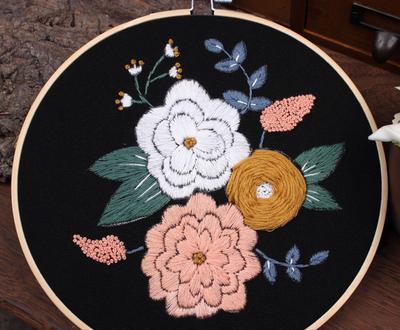 Garden Embroidery, Handmade Diy Fabric Novice European Embroidery Flower Material Kit Needle And Thread